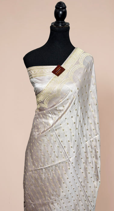 Offwhite Pure Satin Banarasi Handloom Saree