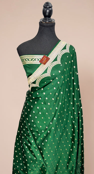 Green Pure Satin Banarasi Handloom Saree