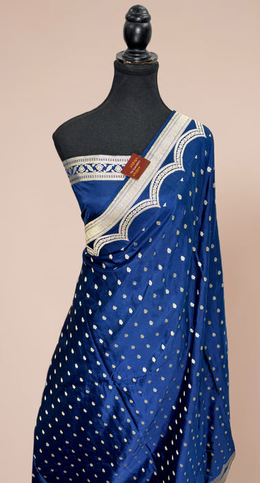 Blue Pure Satin Banarasi Handloom Saree