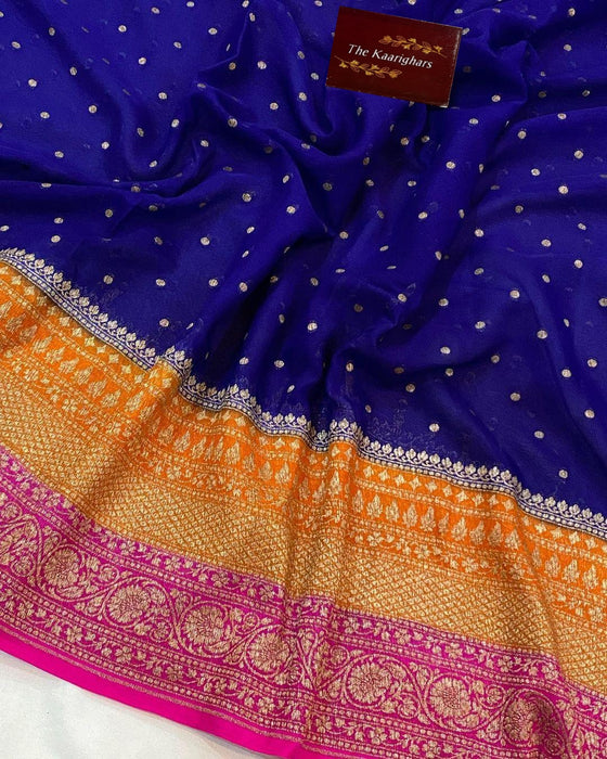 3D Khaddi Georgette Banarasi Handloom Saree - Antique Zari