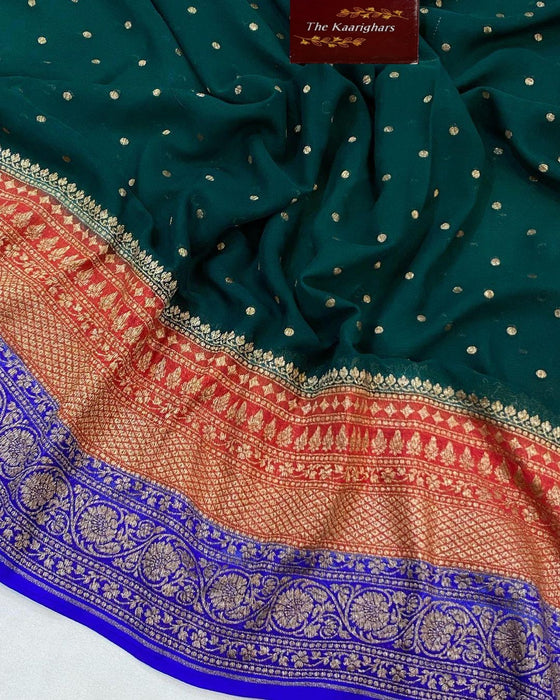 3D Khaddi Georgette Banarasi Handloom Saree - Antique Zari
