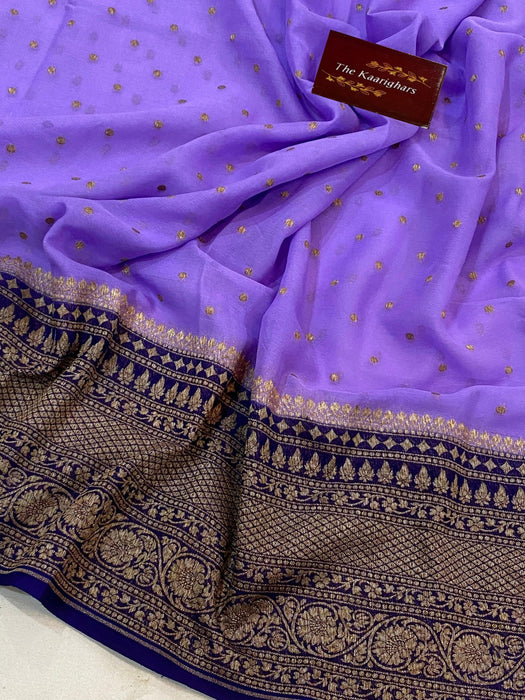 Khaddi Georgette Banarasi Handloom Saree - Antique Zari