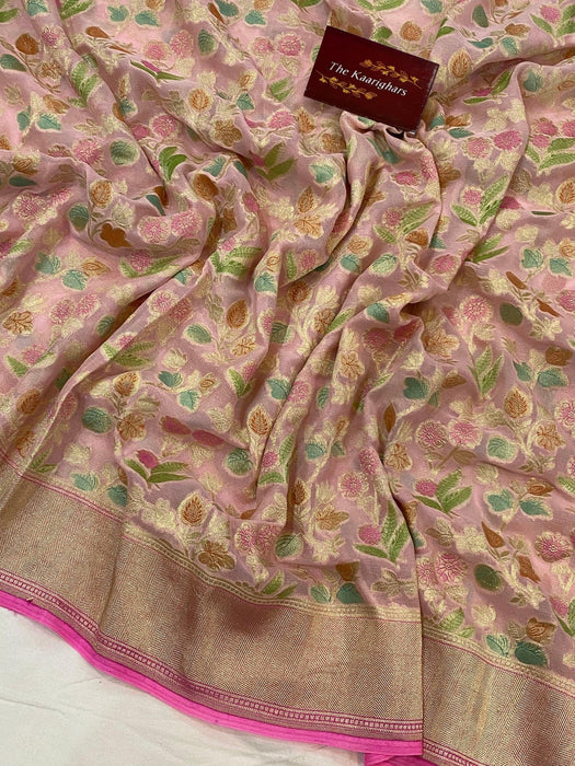 Khaddi Georgette Banarasi Handloom Saree - Handfilled Meenakari