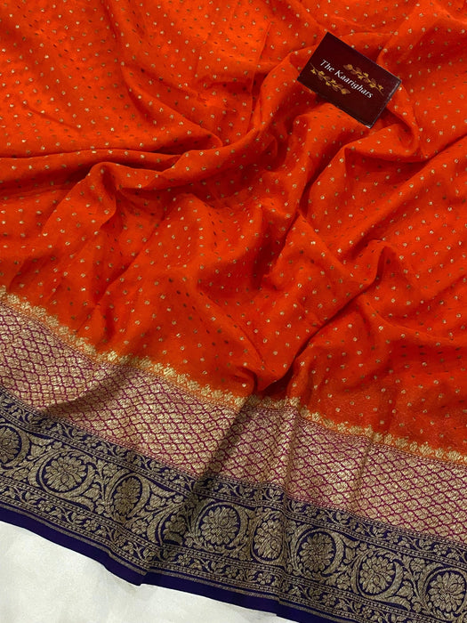 3D Khaddi Georgette Banarasi Handloom Saree - Antique Zari