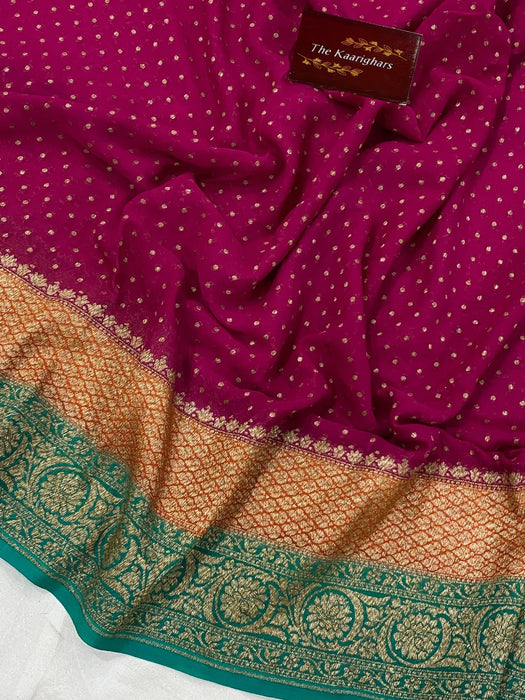 3D Khaddi Georgette Banarasi Handloom Saree - Antique Zari