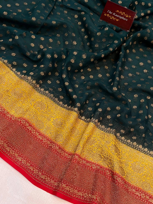 3D Khaddi Georgette Banarasi Handloom Saree - Antique Zari