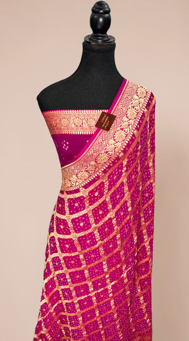 Rani Pure Khaddi Georgette Bandhani Banarasi Saree