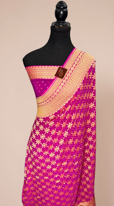 Rani Pure Khaddi Georgette Bandhani Banarasi Saree
