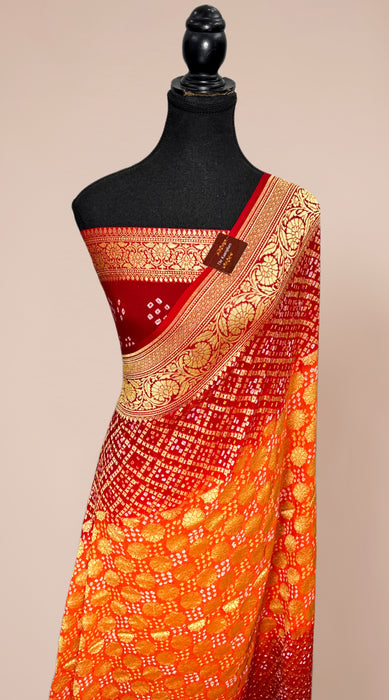 Pure Khaddi Georgette Bandhani Banarasi Saree