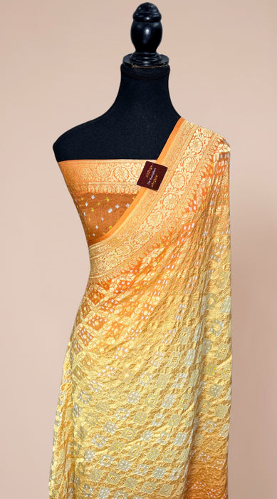 Pure Khaddi Georgette Bandhani Banarasi Saree