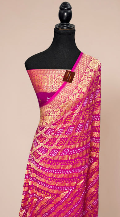 Rani Pure Khaddi Georgette Bandhani Banarasi Saree