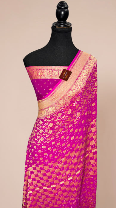 Rani Pure Khaddi Georgette Bandhani Banarasi Saree