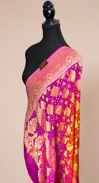 Pure Georgette Bandhani Banarasi Handloom Dupatta