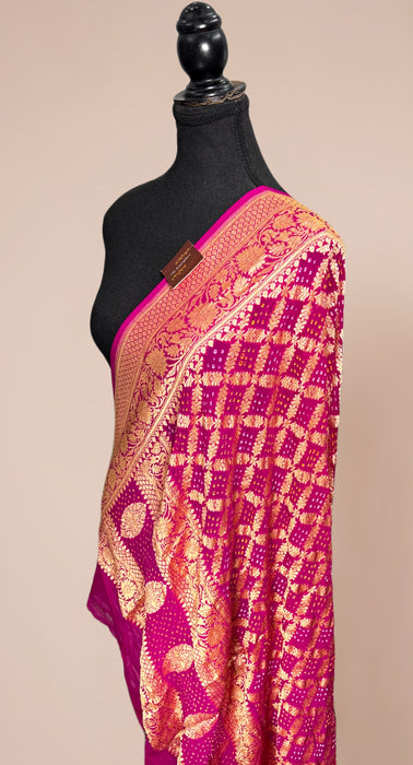Rani Pure Georgette Bandhani Banarasi Handloom Dupatta