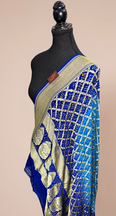 Blue Pure Georgette Bandhani Banarasi Handloom Dupatta