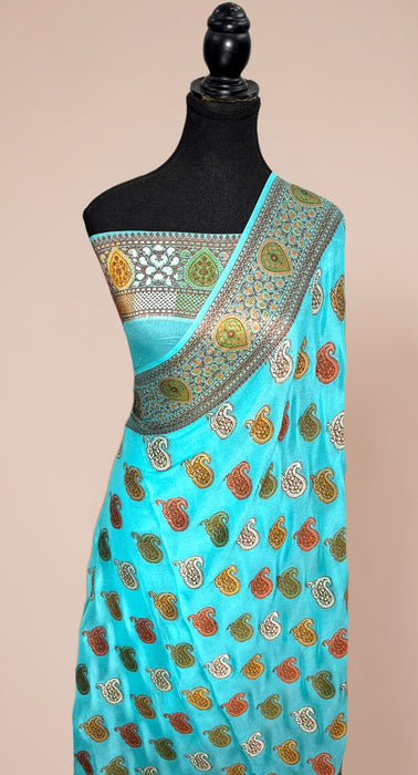 SkyBlue Pure Khaddi Chiffon Banarasi Saree