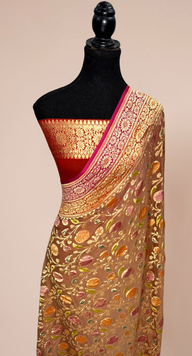 Khaddi Georgette Banarasi Handloom Saree - Handfilled Meenakari