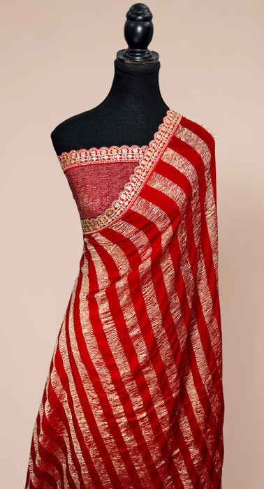 Red Pure Banarasi Tissue Handloom Saree - Designer Work