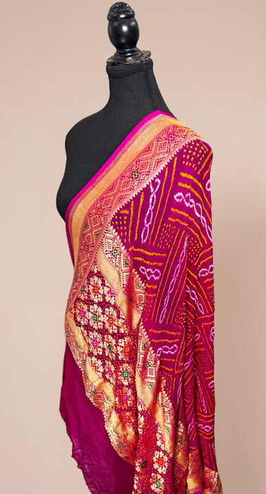 Rani Pure Georgette Bandhani Banarasi Handloom Dupatta
