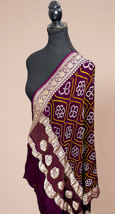 Wine Pure Georgette Bandhani Banarasi Handloom Dupatta