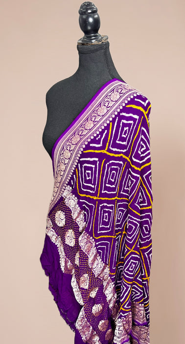 Purple Pure Georgette Bandhani Banarasi Handloom Dupatta