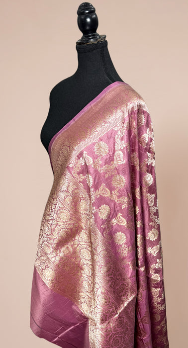 Pink Pure Katan Silk Banarasi Handloom Dupatta