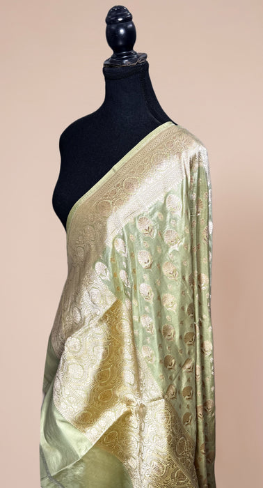 Light Pista Pure Katan Silk Banarasi Handloom Dupatta