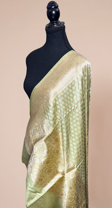Light Pista Pure Katan Silk Banarasi Handloom Dupatta
