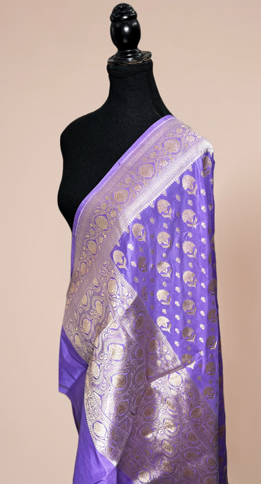 Lavender Pure Katan Silk Banarasi Handloom Dupatta