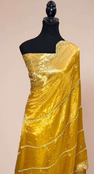 Gold Pure Banarasi Tissue Handloom Saree - Handwork