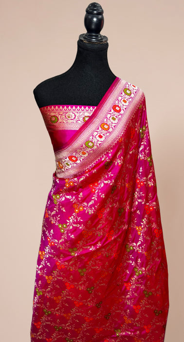 Rani Pure Katan Banarasi Handloom Saree - Meenakari Work