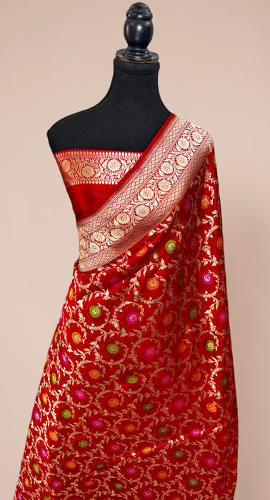 Red Pure Katan Banarasi Handloom Saree - Meenakari Work