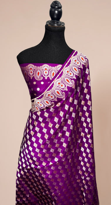 Magenta Pure Katan Banarasi Handloom Saree - Sona Roopa motifs