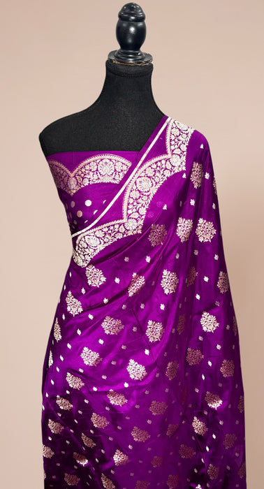 Magenta Pure Katan Banarasi Handloom Saree - Sona Roopa motifs