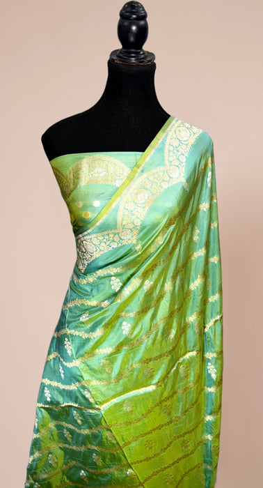 Dual Shade Pista Pure Katan Banarasi Handloom Saree - Sona Roopa motifs