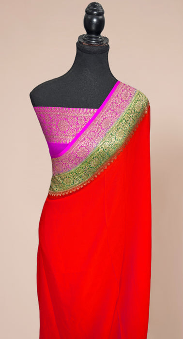 3D Khaddi Georgette Banarasi Handloom Saree - Antique Zari