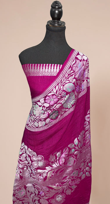 Rani Pure Tussar Georgette Banarasi Handloom Saree - Designer Meenakari