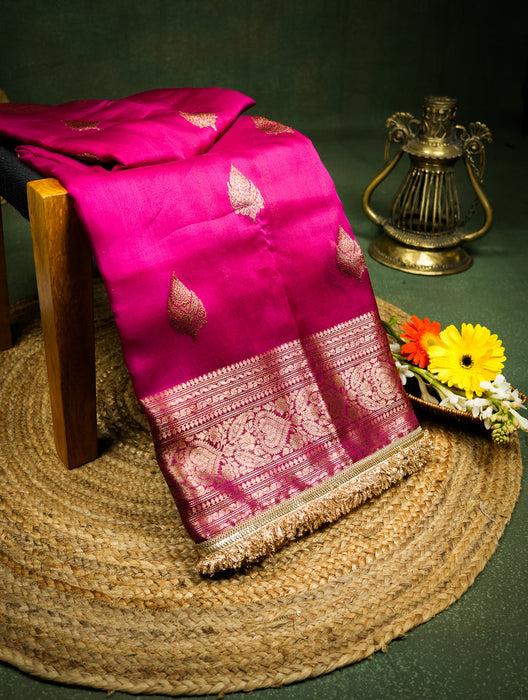 Rani Pure Kora Banarasi Handloom Saree - Antique Zari and Designer Border