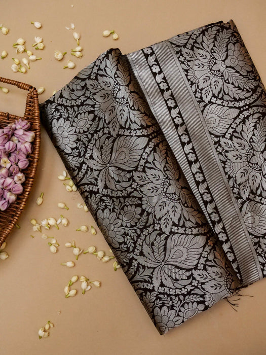 Black Pure Katan Silk Banarasi Handloom Saree - Brocade