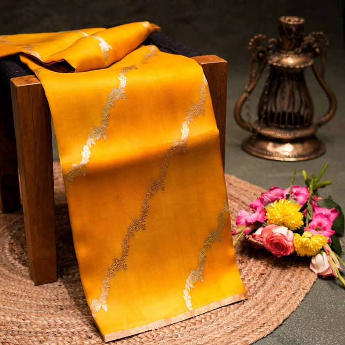Yellow Pure Kora Banarasi Handloom Saree