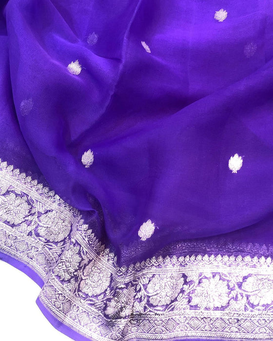 Italian Lavender Pure Kadhwa Chiffon Banarasi Saree