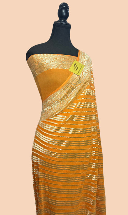 Persian Orange Pure Khaddi Georgette Banarasi Saree - Water Zari