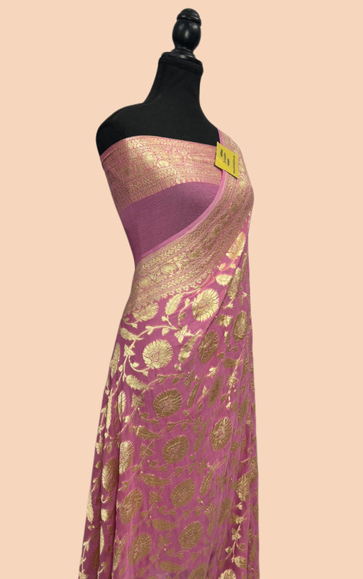 Pink khaddi georgette banarasi saree