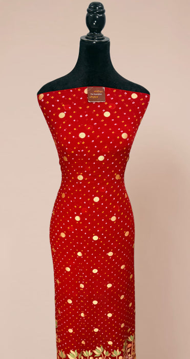 Red Pure Khaddi Georgette Banarasi Bandhani Suit - Meenakari