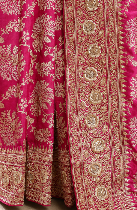 Pink Pure Katan Banarasi Handloom Saree - Zardozi Dabka Work