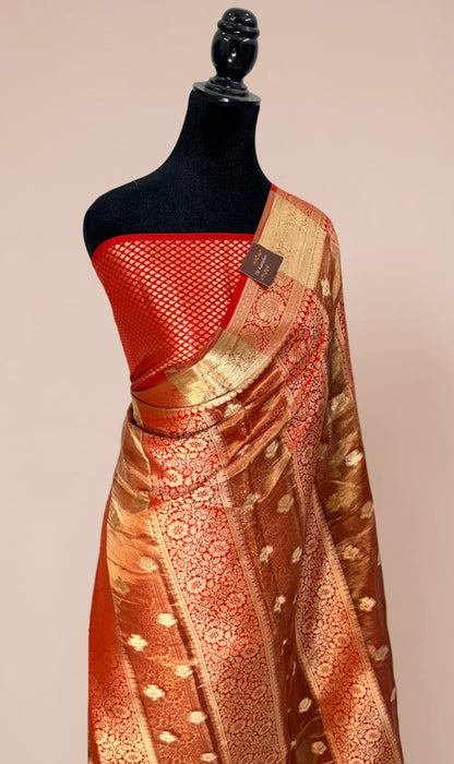 Red Pure Tissue Chiniya Banarasi Handloom Saree