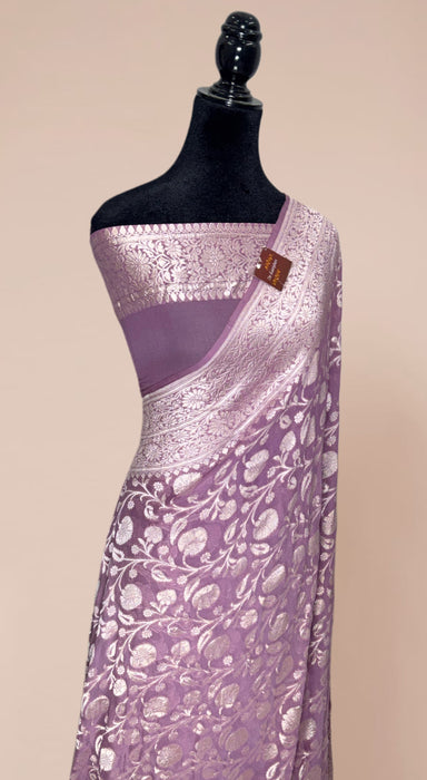 Pure Khaddi Georgette Banarasi Handloom Saree - Silver Zari