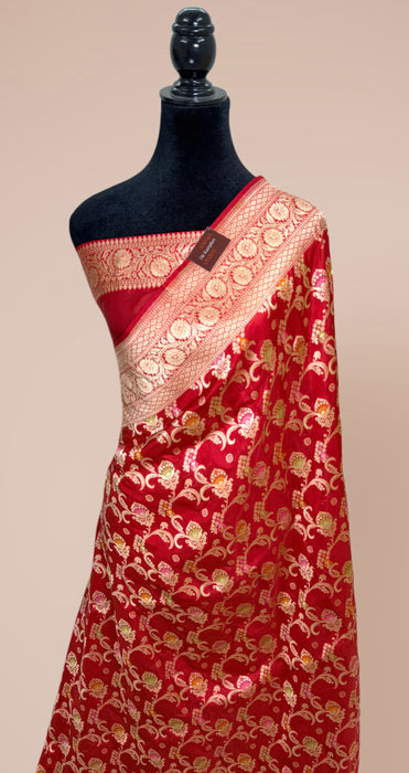 Red Pure Katan Banarasi Handloom Saree - Meenakari Jaal Work