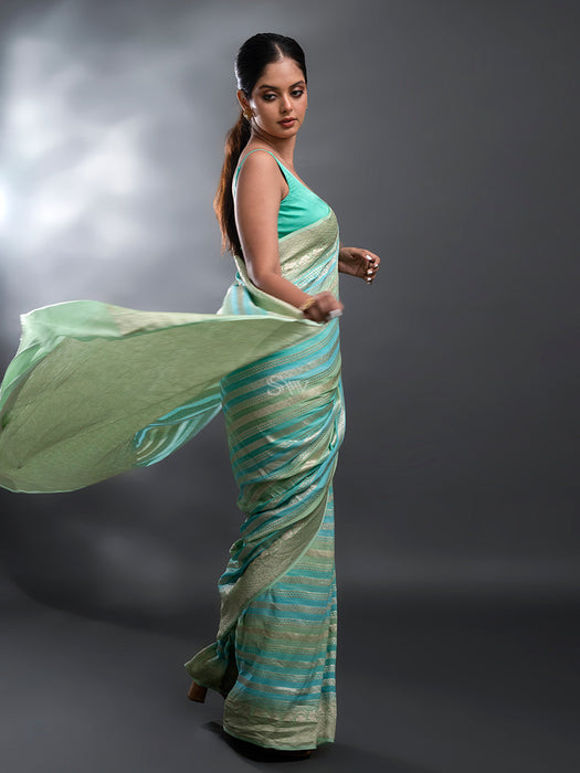 Pure Khaddi Georgette Banarasi Handloom Saree - Hand Rangkat Meenakari