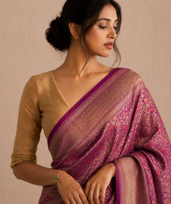 Magenta Pure Katan Banarasi Handloom Saree - Meenakari Brocade Work